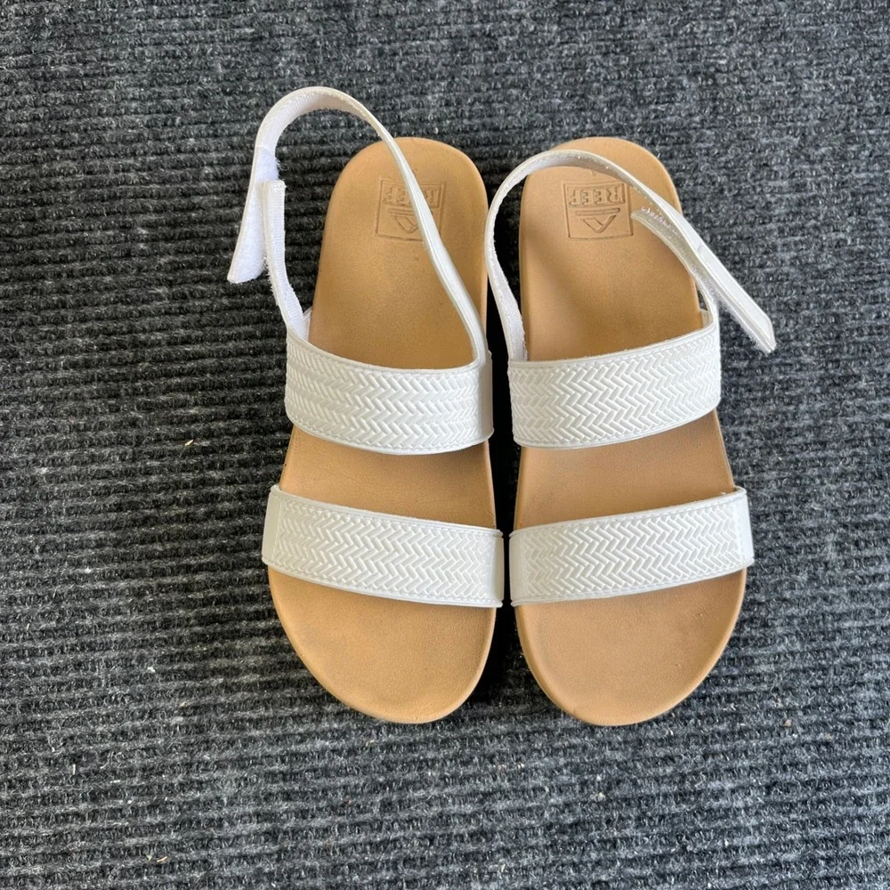 Reef Water Vista Sandals Kids Size 3 White Tan Textured Straps Water Friendly